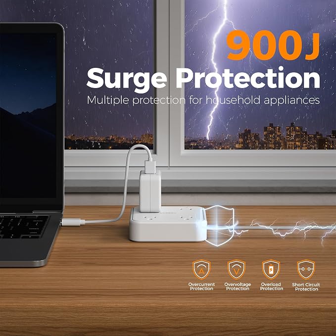 TESSAN Surge Protector Flat Extension Cord 15Ft, Flat Plug Power Strip | 4 - Image 2