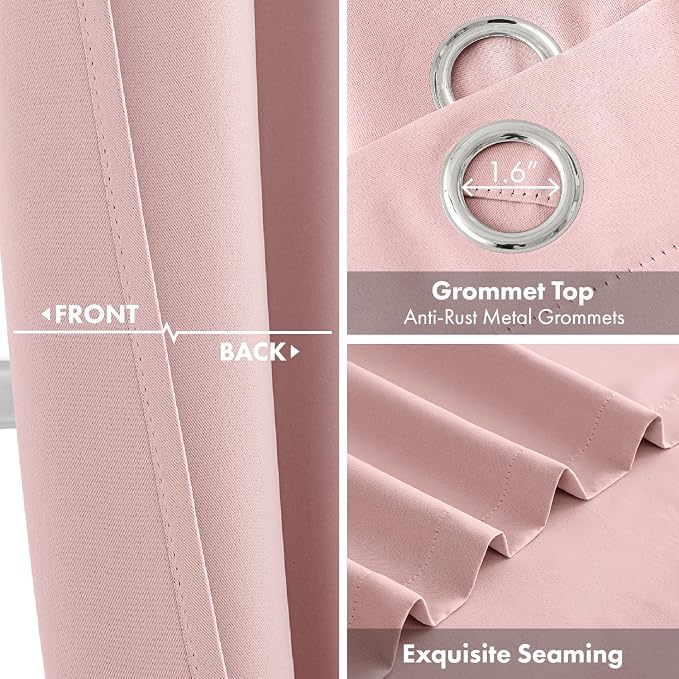 Light Pink Blackout Curtains for Bedroom Living Room W40 x L63 Inch | 63 Inch - Image 3