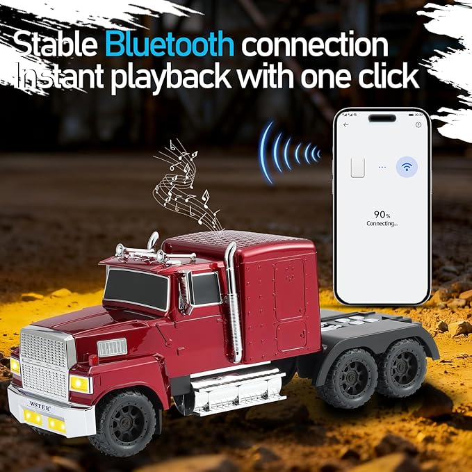 WSTER American Truck Bluetooth Speaker with HD Sound, TWS Pairing, LED Party Light, Operation Panel, Built-in Mic, Portable Car Model Speaker for Parties, Beach, Outdoor Activities (RED)