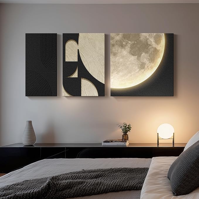 3D LED Wall Art with Moon Design, Lighted Abstract Wall Decor Set, 3 Piece | - Image 6