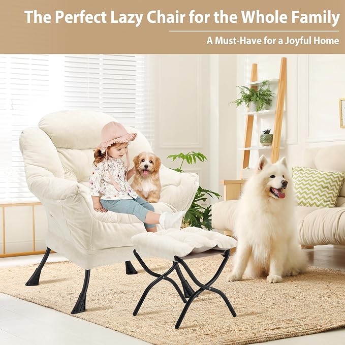 Youtanic Lazy Chair with Folding Ottoman, Accent Chair Plush Upholstered with - Image 4