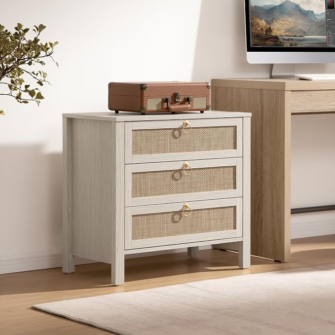 SICOTAS White Rattan Nightstand Set of 2 - Image 8