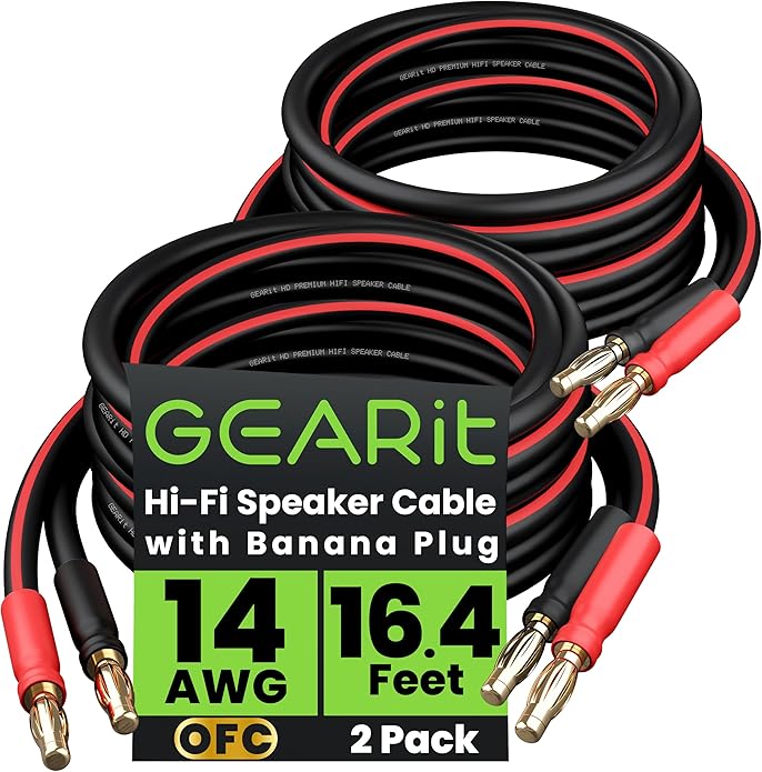 GearIT 14 AWG Speaker Cable with Banana Plugs 14Ga Banana Wire for Bi-Wire Bi-Amp HiFi Surround Sound