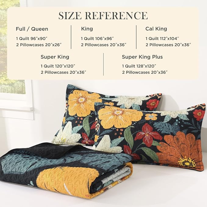 Oversized King Quilt Set Black, 128x120 Floral Super King Bedspread | 3 Pieces - Image 5