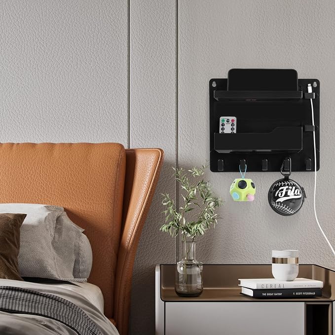 Wall Mount Shelf Organizer, Adhesive Bedside Shelf Accessories - Image 2