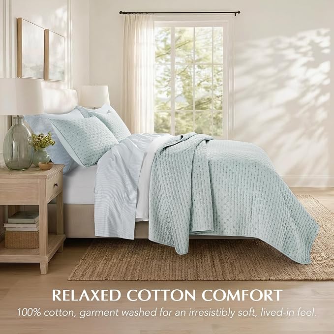 100% Cotton Cross Stitch 3-Piece Quilt Set, Seafoam Aqua | 100% Cotton - Image 2