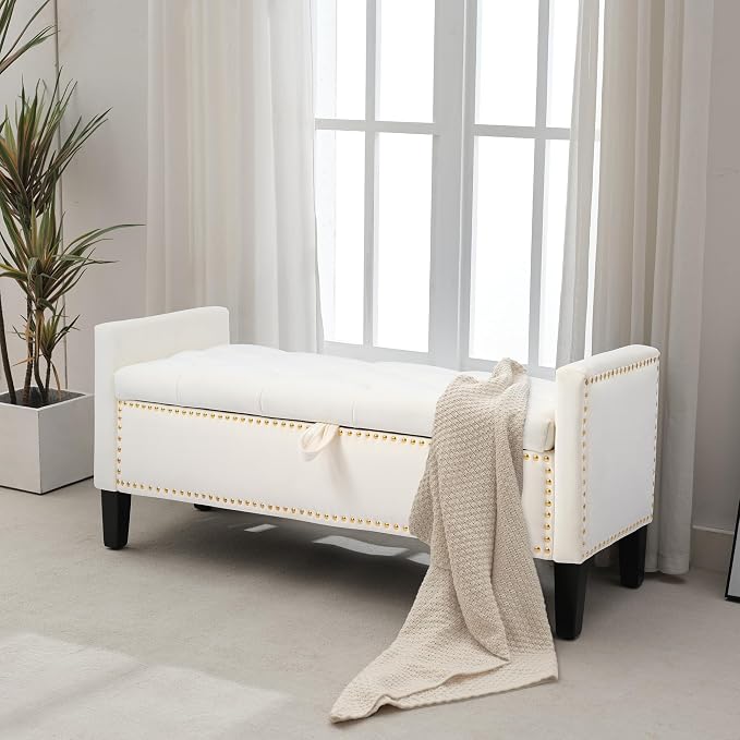 Velvet Storage Ottoman Bench, Modern Entryway Ottoman Bench - Image 8