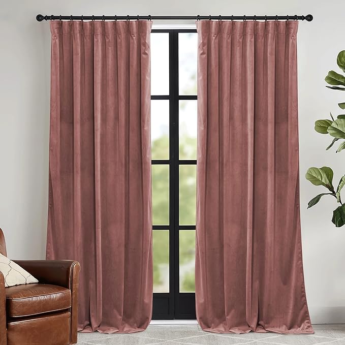 RYB HOME Pink Velvet Curtains 72 inches by RYBHOME