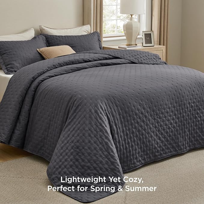 Bedsure Cal King Quilt Bedspread, Lightweight Comforter, Charcoal Coverlet | - Image 2