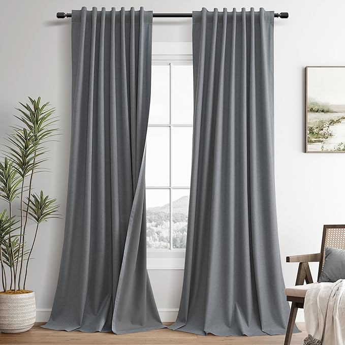 Grey Linen 100% Blackout Curtains by Guken