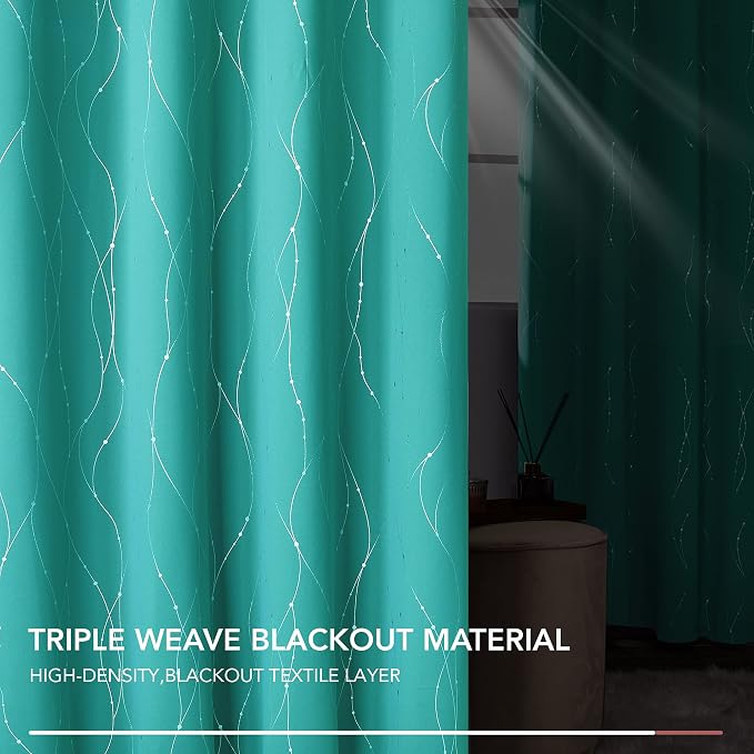 Deconovo Blackout Grommet Silver Pattern Printed Curtains, 38W x 63L | Silver - Image 9
