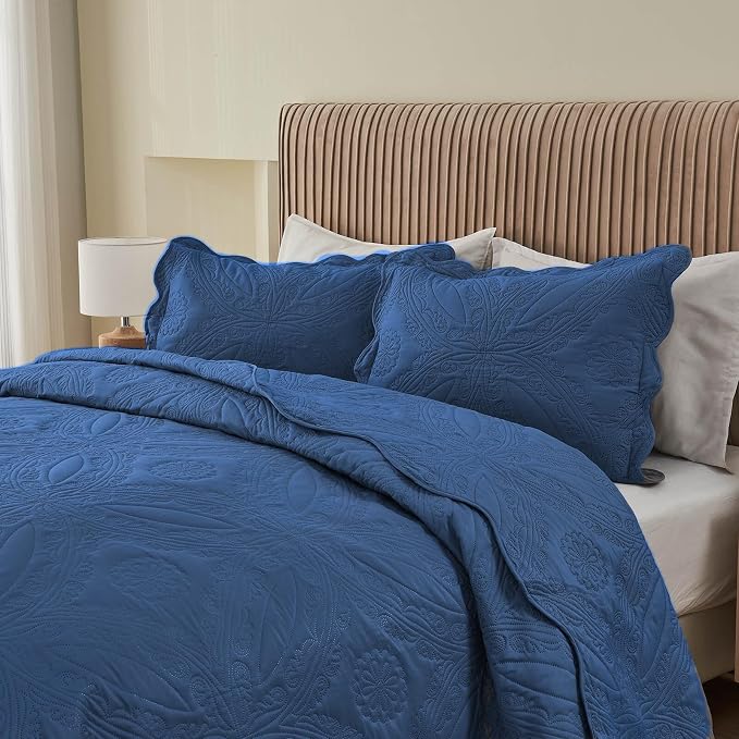 Kingnex Oversized King Bedspreads 128x120 Ultrasonic Quilted Navy | Extra Wide - Image 7
