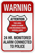 Warning 24 HR. Monitored Alarm Connected To Police Sign, 12x18 Inches, 3M EGP Reflective, Rust Free .063 Aluminum, Fade Resistant, Made in USA by My Sign Center