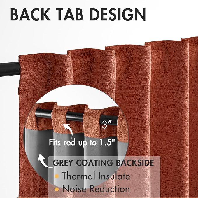 MIULEE 100% Blackout Fall Linen Curtains & Drapes W52 x L84 Inch Terracotta | 2 - Image 5