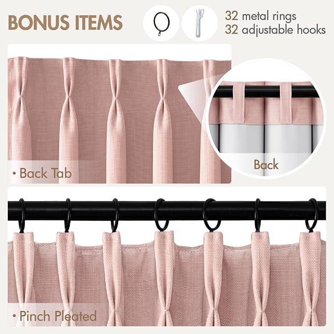 MIULEE Pinch Pleated 100% Blackout Curtains 40"x96" Light Pink 4 Panels Set | - Image 9