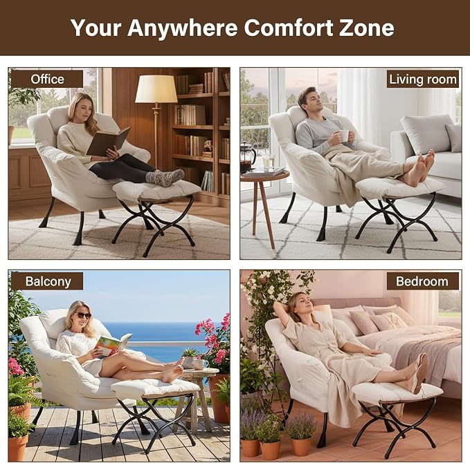 Welnow Lazy Chair with Ottoman, Reading Chair with Footrest, Foldable Footrest - Image 6