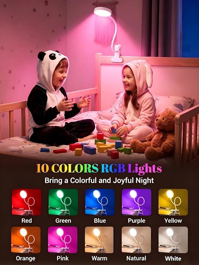 Clip on Lamp, 10 RGB Colors+10 Brightness Bright Desk Lamp - Image 3