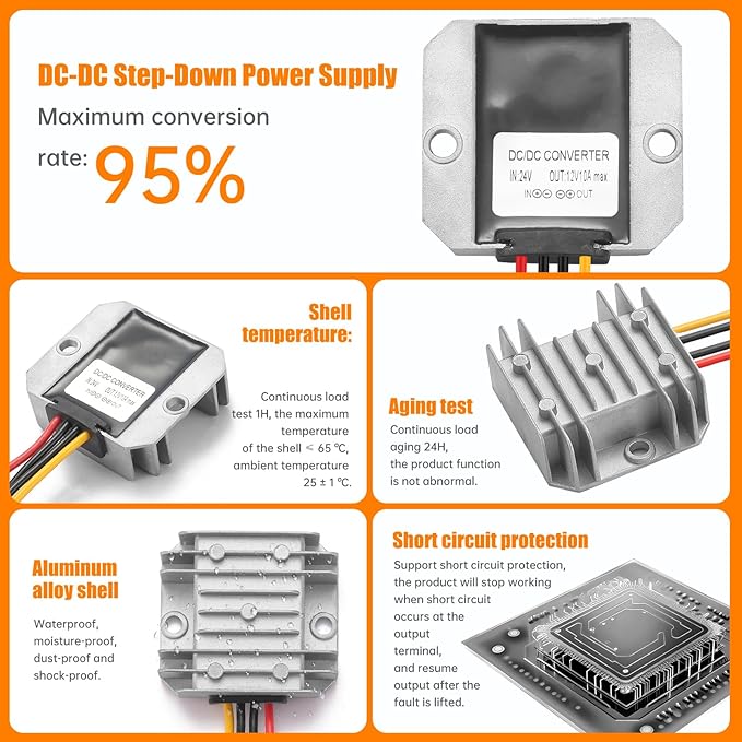 BEYIMEI 10A 120W DC-DC Converter 24V Step Down to 12V Converter Voltage Regulator Power Supply Module Buck Transformer for Truck,RV,Automotive Solar Panel (Input 15V-35V)