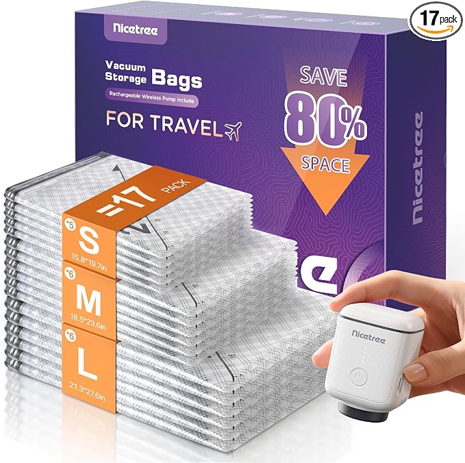 17-Pack Vacuum Storage Bags for Travel by Nicetree