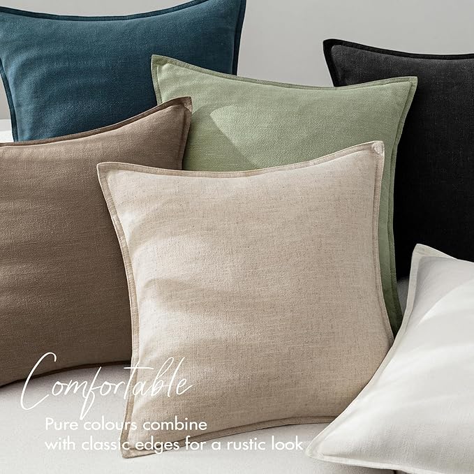 EMEMA Decorative Linen Throw Pillow Covers 22x22 Inch Natural Beige Boho Farmhouse Neutral Couch Throw Pillows for Bed Pack of 2 Accent Pillowcase Modern Sofa Cushion Livingroom Home