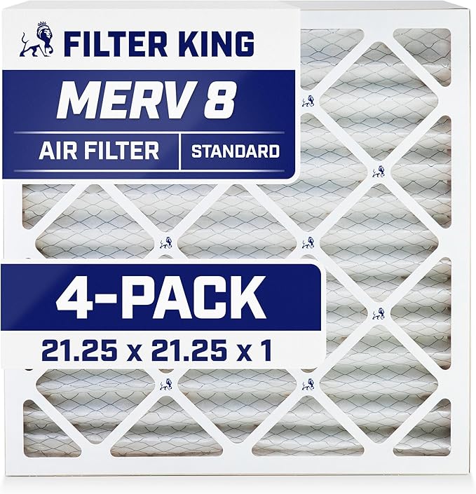 Filter King 21.25x21.25x1 Air Filter | 4-PACK | MERV 8 HVAC Pleated A/C Furnace Filters | MADE IN USA | Actual Size: 21.25 x 21.25 x .75"