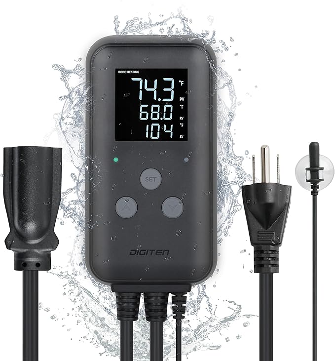DIGITEN Heat Mat Thermostat Waterproof Temperature Controller DTC315 Greenhouse Aquarium Plug in Thermostat for Seedlings 15A Reptiles Temperature Controller Outlet