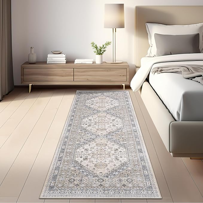 zesthome Washable Runner Rug 2.5x8 - Stain Resistant Entryway Rug,Ultra-Thin Kitchen Rugs, Anti Slip Backing Runner Rugs for Entrance Laundry Room Indoor Hallway (Beige,2.5'x8')