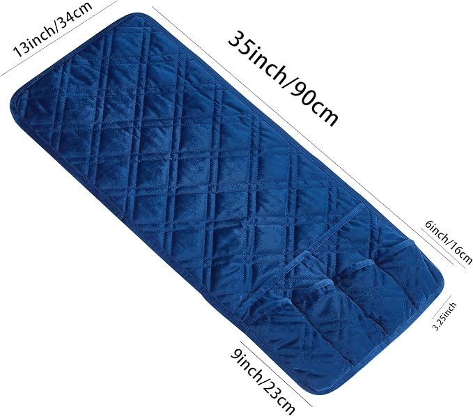 Brilliant Sunshine Dark Blue Velvet Couch Armrest Cover, Armrest Organizer & - Image 2