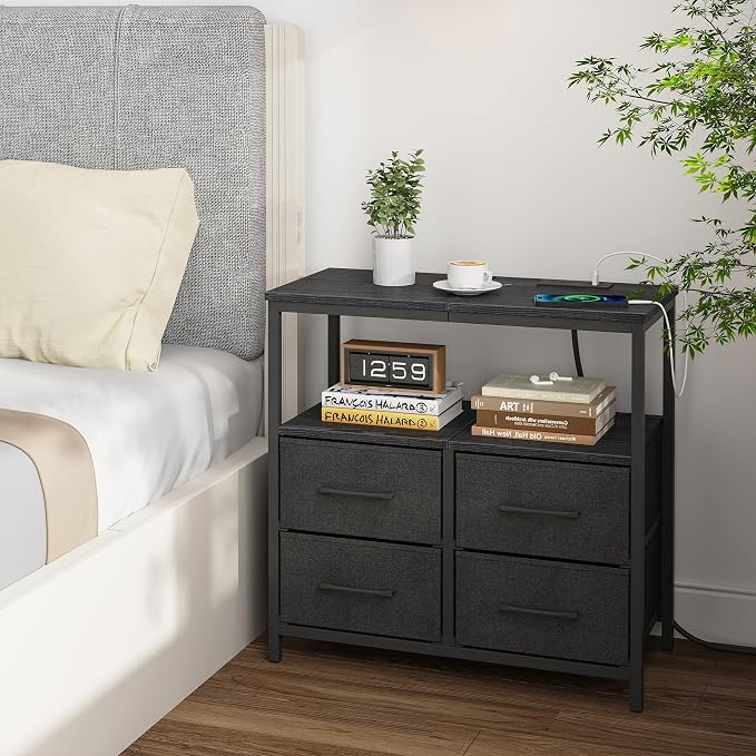 TUTOTAK Large Night Stand with Charging Station | Bedside Table with USB and - Image 9