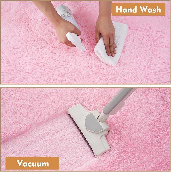 Pink Round Shag Area Rug for Bedroom, Washable Fuzzy Carpet for Room Boys Girls - Image 7