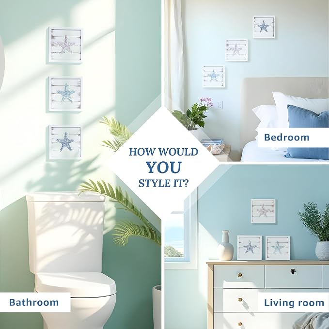 Tide and Tales 3D Starfish Wall Art, Framed Set of 3, Beach Bathroom Decor | 7" - Image 7