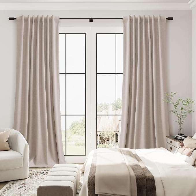 Champagne Linen 100% Blackout Curtains 102 Inches Long Modern Black Out Light - Image 7