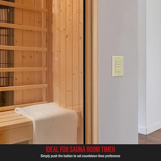 ENERLITES 4-Hour Countdown Timer Switch, 5-10-30-60 Min, 2-4 Hour, for Bathroom Fans, Heaters, Lights, LED Indicator, 120VAC 800W, No Neutral Wire Required, UL Listed, HET06-J-I, Ivory