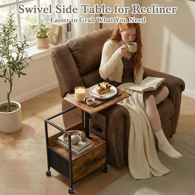 Faesun Swivel Lift Top Nightstand, Rolling Side Table - Image 5