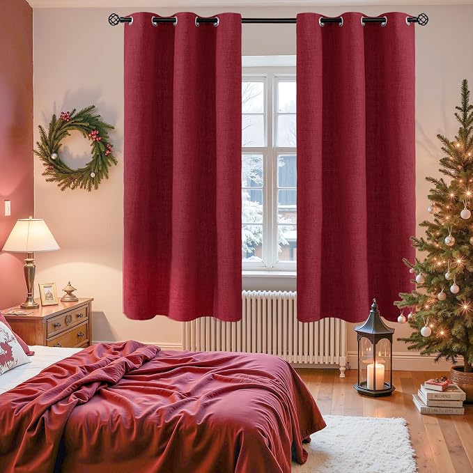 YoungsTex Burgundy Linen Blackout Curtains 63 Inches Long - Image 4