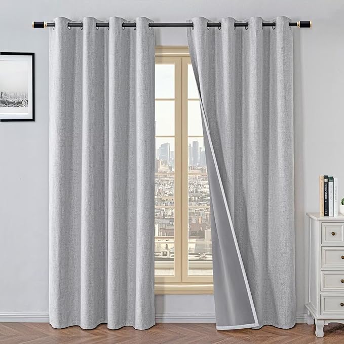 100% Blackout Curtains 90 Inch Length 2 Panels Set, Black Out Curtains for Living Room, Off-White Thermal Insulated Grommet Drapes Bedroom Luxury Decor Privacy(52W × 90L inch, Off-White)
