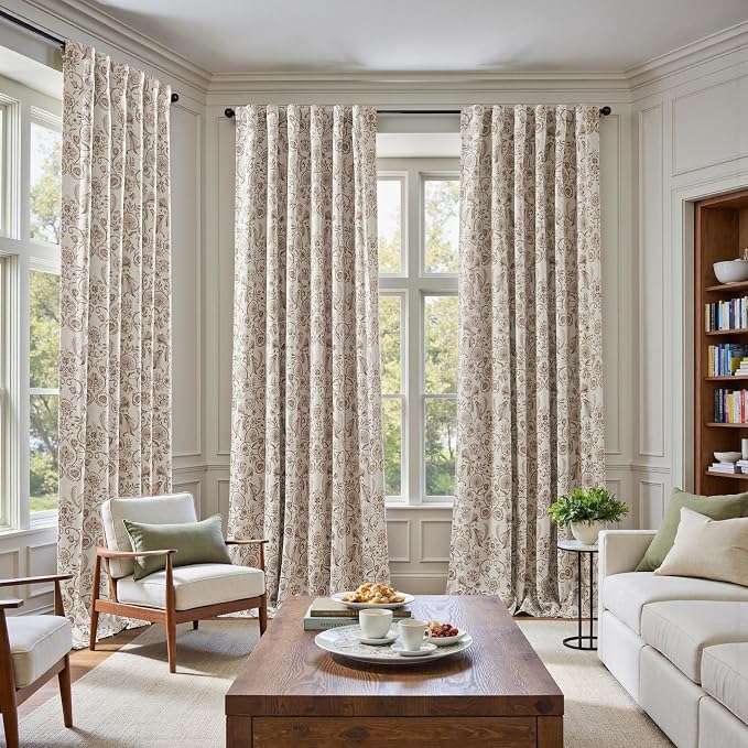 jinchan Taupe Floral Blackout Curtains 96 Inch Farmhouse Back Tab 2 Panels | - Image 5