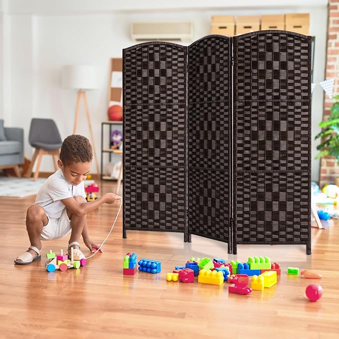 HALLYBEE Short Room Divider Folding Privacy Screens, 3 Panel Dark Mocha | - Image 5