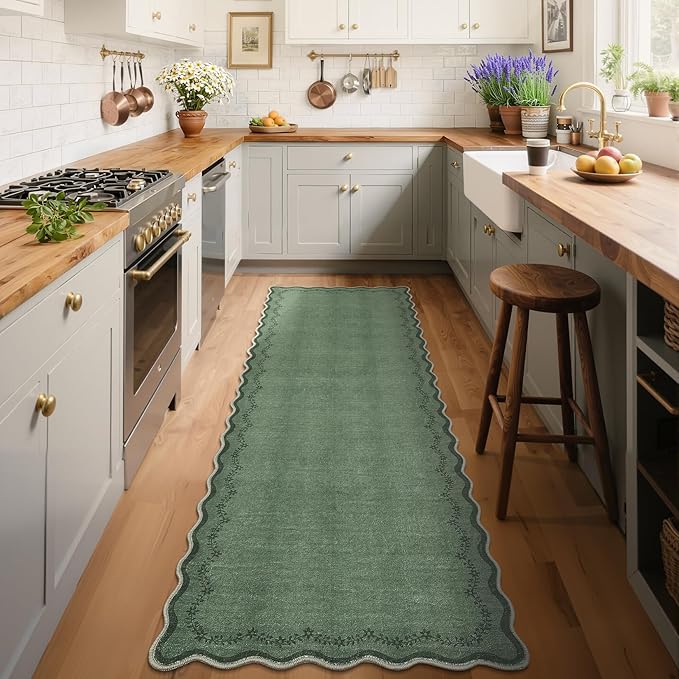 GarveeHome 2.5x8 Scalloped Washable Runner Rug Non Slip Hallway Kitchen Rug | by GarveeHome