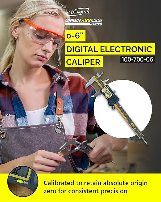 iGAGING Absolute Origin 0-6" Digital Caliper, IP54 Stainless Steel, SPC/USB Output Port, Inch & Metric Modes, Case, Manual