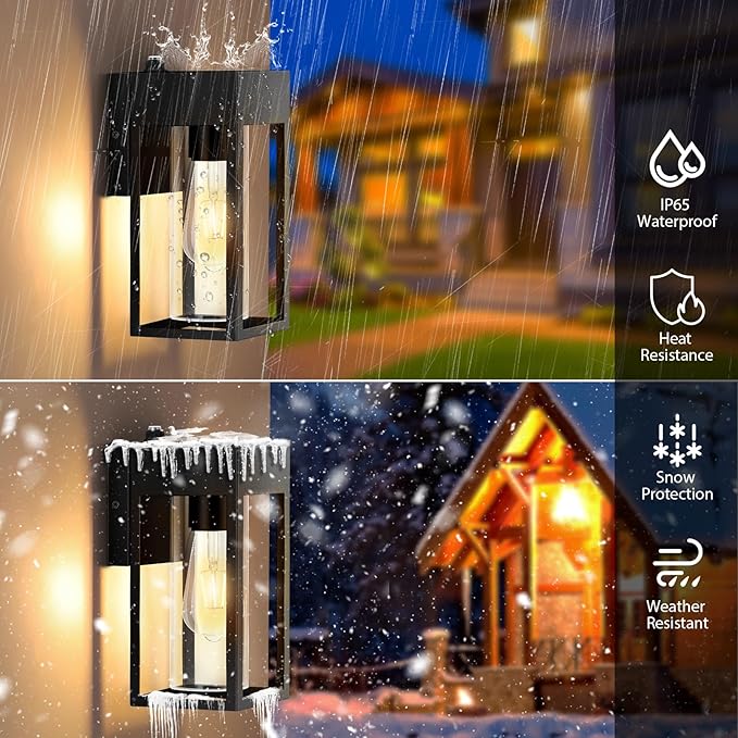 LWSOY Dusk to Dawn Outdoor Lights, Waterproof Porch Lights 2 Pack, Exterior Lighting Fixtures with Cylinder Lampshade, LED Wall Sconce Light for House Porch Patio Front Door Garage.