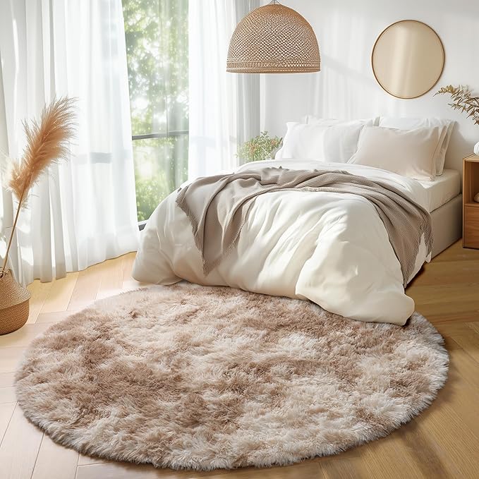 Amdrebio Beige Tan Neutral Round Rug 5Ft - Image 5