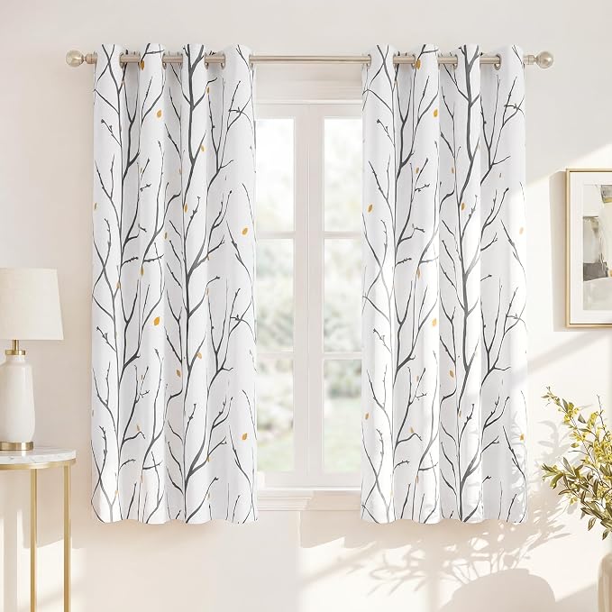 NICETOWN White Curtains with Grey Twist Branches & Flowerrain Pattern, W52 x L63 by NICETOWN