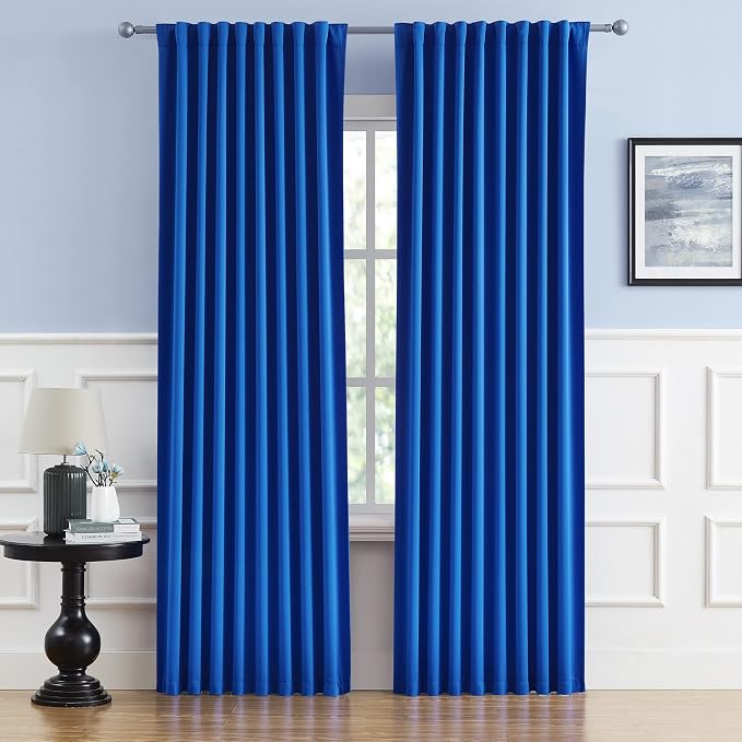 Royal Blue Curtains Room Darkening Curtains，Rod Pocket and Back Tab Thermal by DUALIFE