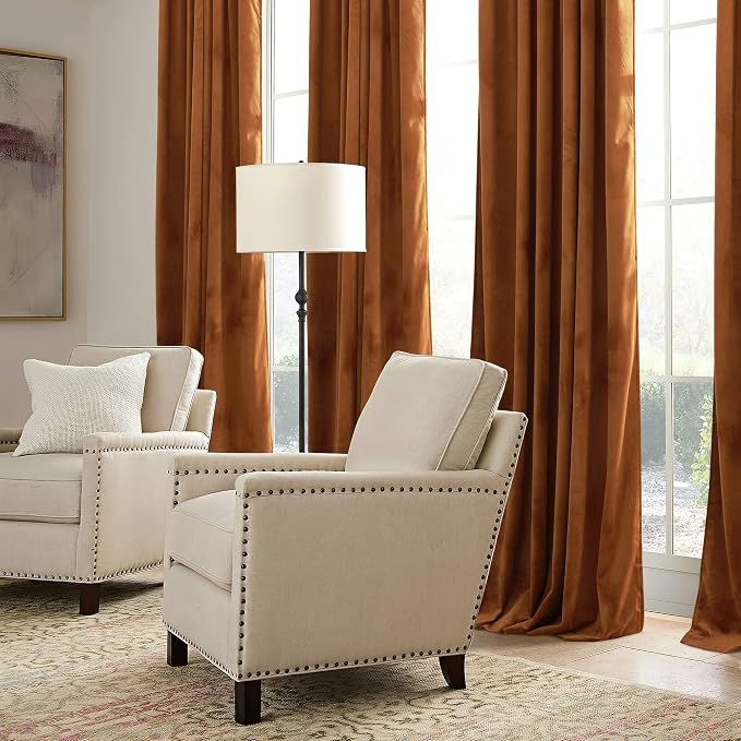 RYB HOME Burnt Orange Fall Velvet Curtains - Image 5