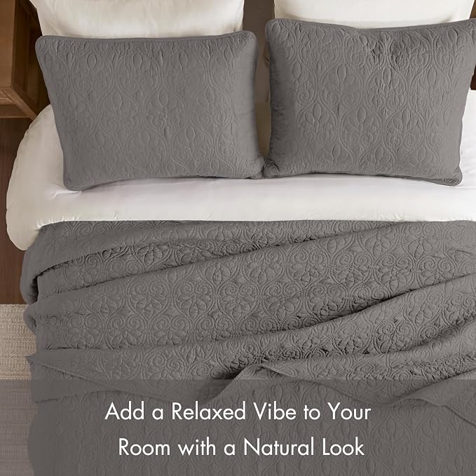 Madison Park King Quilt Bedding Set, Cottage-Inspired Damask, Classic Stitch - Image 5