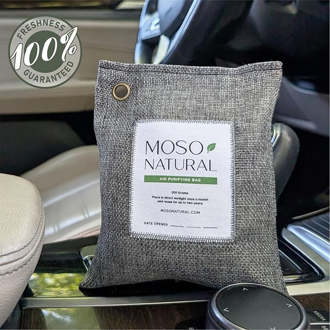 Moso Natural Air Purifying Bag 200g (3 Pack) HGTV Editor's Pick | Premium Bamboo Charcoal Odor Absorber for Home & Car | Closet Odor Eliminator & Car Air Freshener | Long Lasting Charcoal Bags