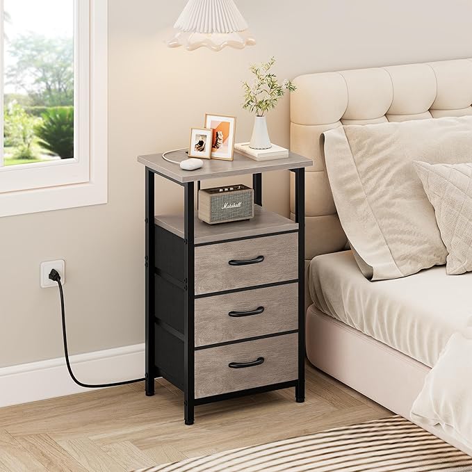 Nightstand Set of 2 with Charging Station, Bedside Table with USB Ports and - Image 4