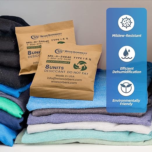 Wisesorb Kraft Clay Desiccants Packs for Safe, 264 Gram 35 Packs Dehumidifier for Gun Safe, Military Grade Moisture Absorbers, Conforms to MIL-D-3464E Type I & II Absorbents