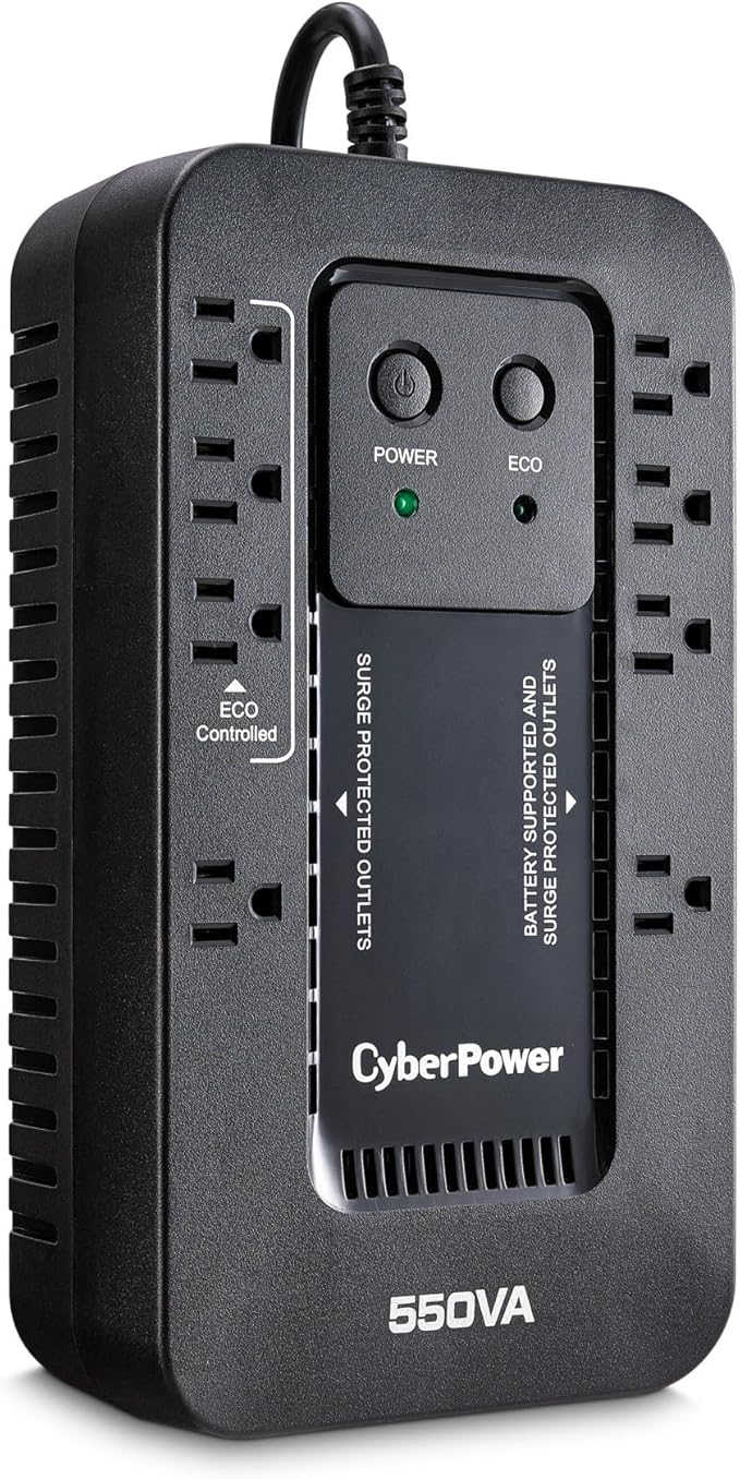 CyberPower EC550G Ecologic UPS Battery Backup and Surge Protector, 550VA/330W, 8 Outlets, ECO Mode, Compact, UL Certified